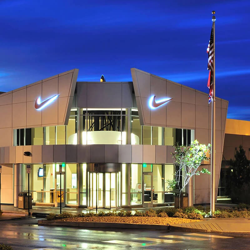 Corporate Building with Nike Logo and Flag